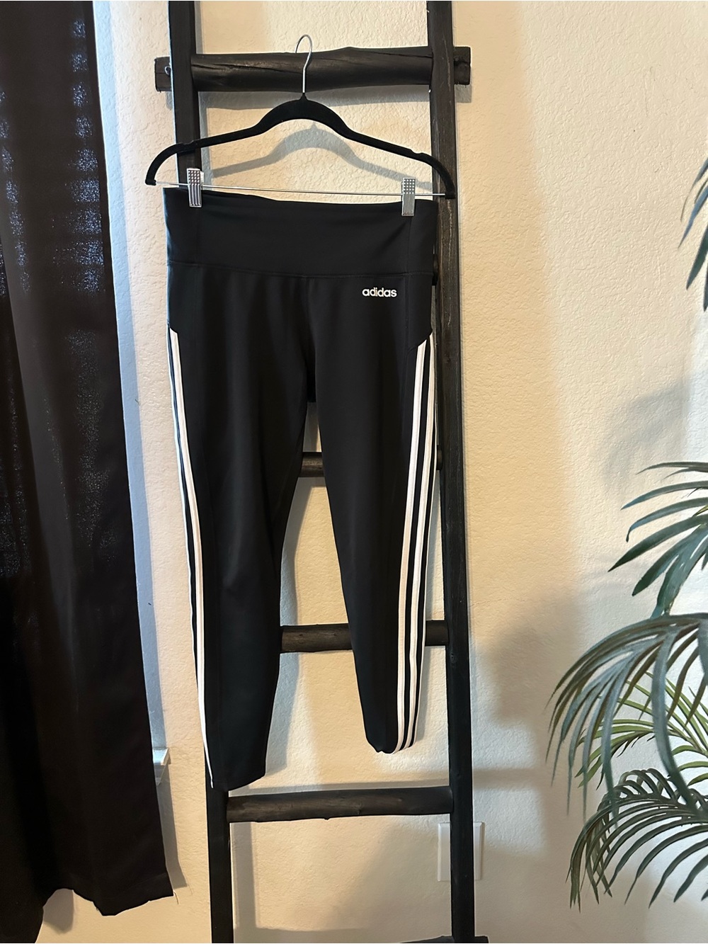 adidas Black Leggings with White Triple Side Stripes
